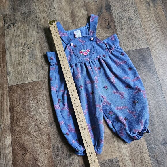 Vintage Baby Girl 3–6M Overalls – Floral Embroidered with Pink Checked Ribbon - Picture 7 of 8